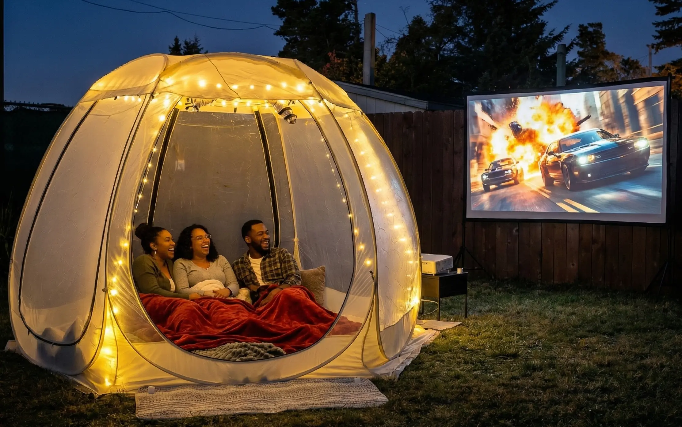 Clear bubble movie night rental in Newport Oregon for cozy Oregon Coast evenings
