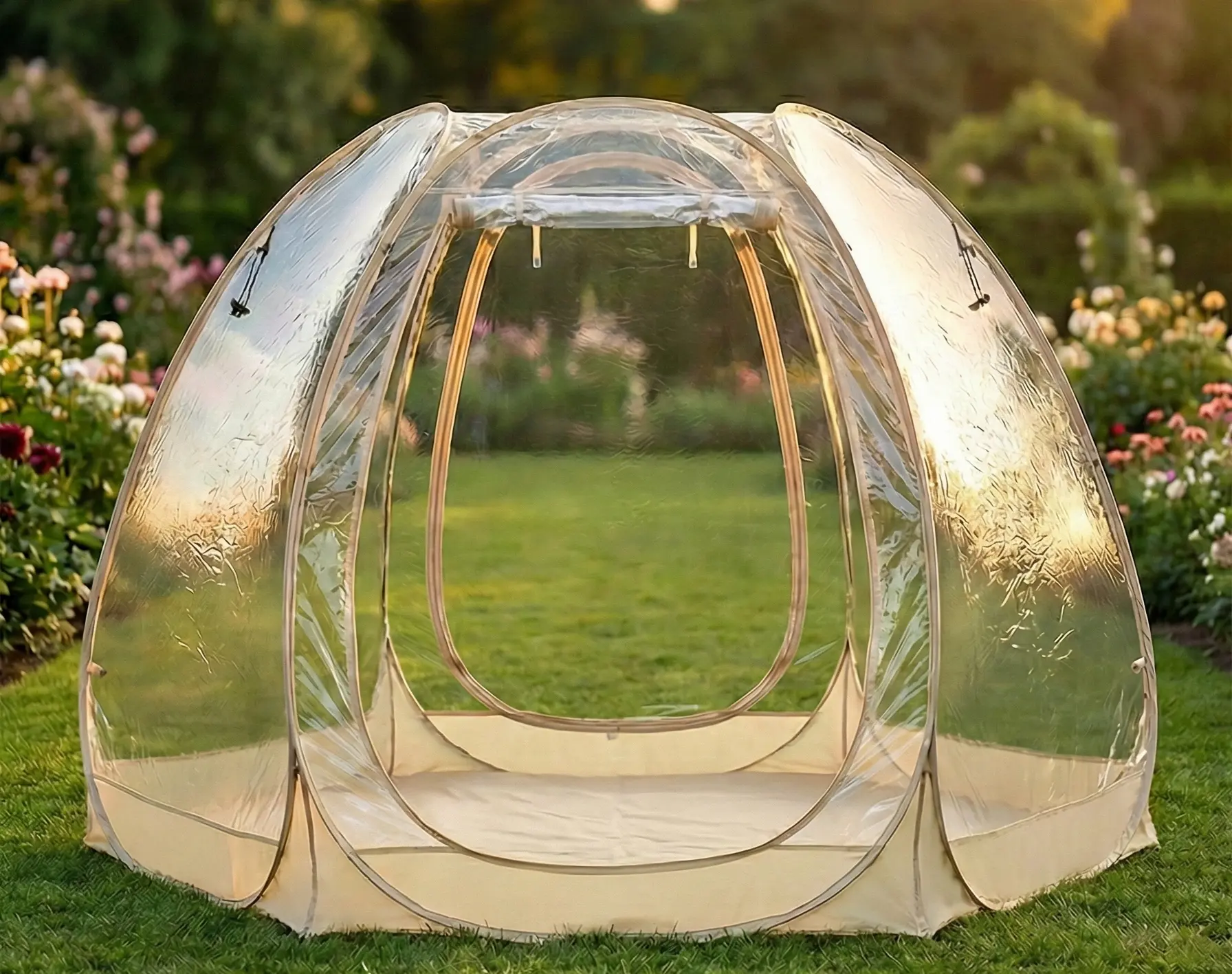 10x10 clear bubble rental in Newport Oregon for wind-protected beach days and celebrations