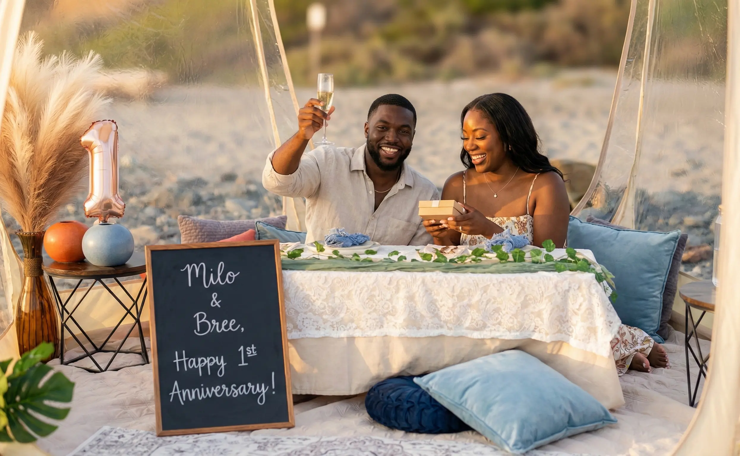 Clear bubble beach setup on the Oregon Coast near Newport Oregon for celebrations