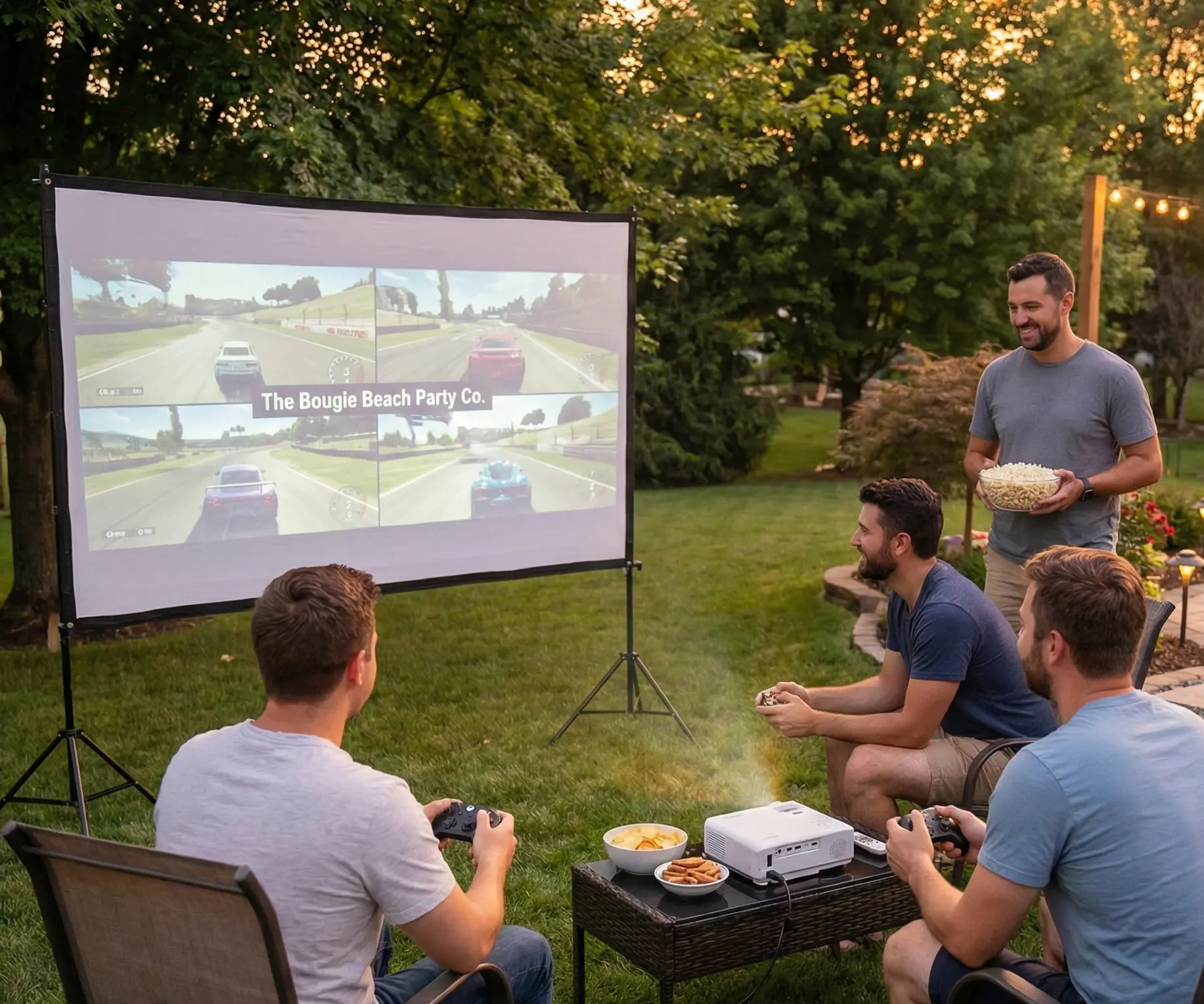Video game projector setup in Newport Oregon with 100 inch screen