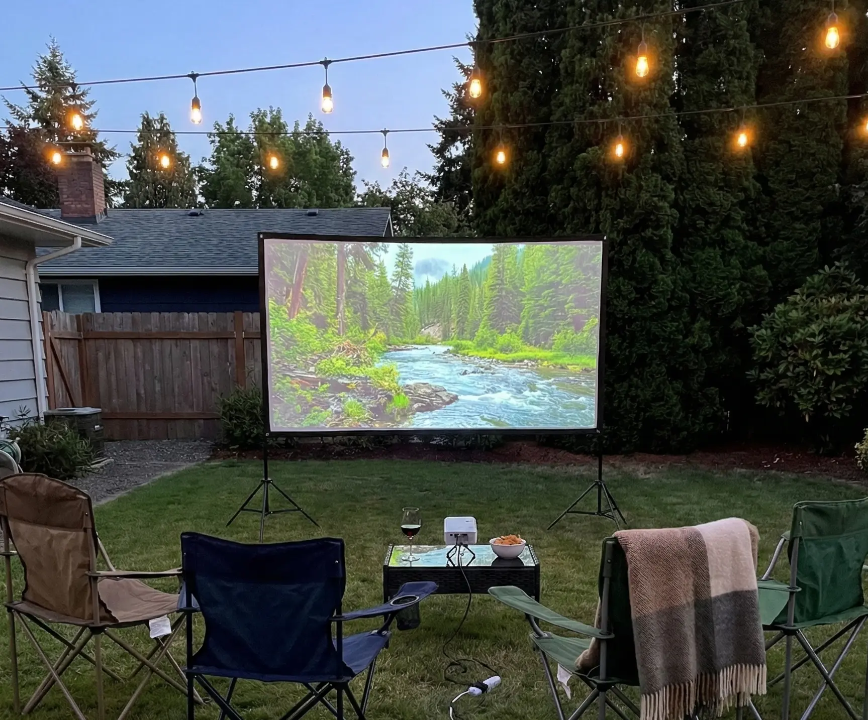 Outdoor gaming tournament setup in Newport Oregon using projector and large screen