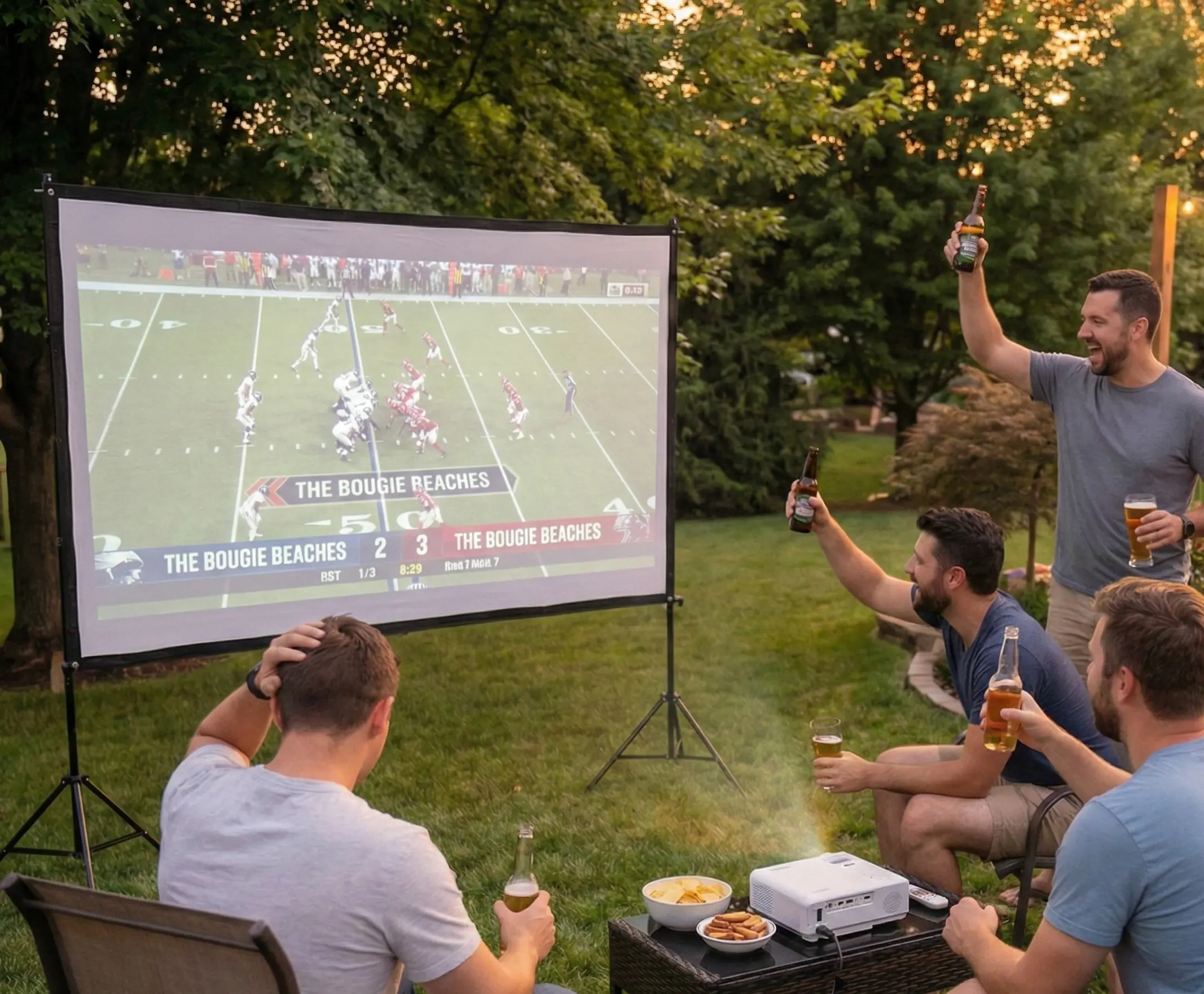 Outdoor movie night and watch party rental in Newport Oregon with projector screen